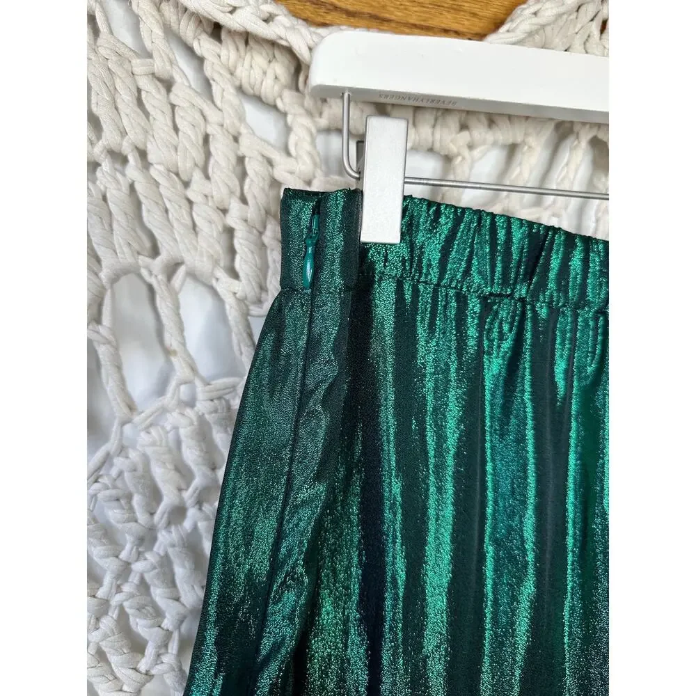 NEW J.Crew Tiered Maxi Skirt In Metallic Lame Green Size Medium